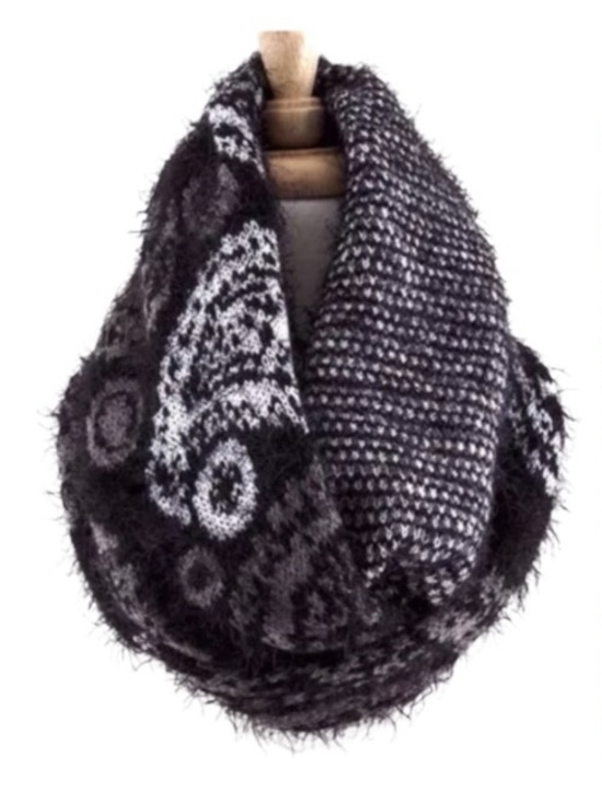 Boutique Accessories - Reversible Black Paisley Scarf
